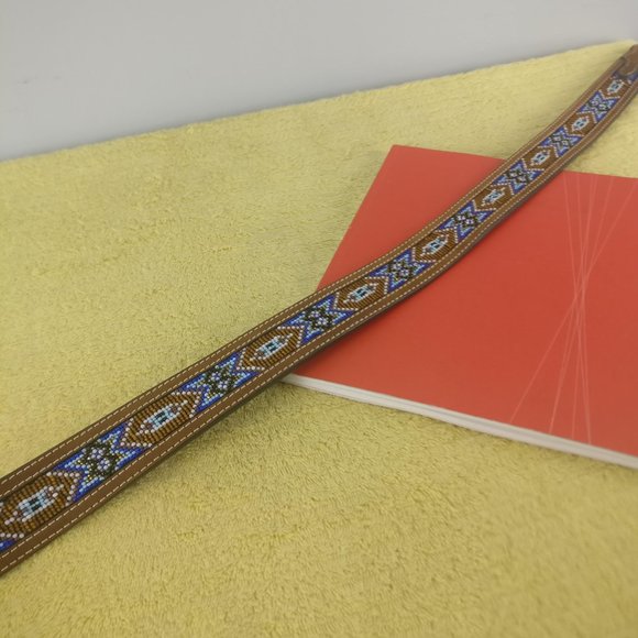 Navajo Western Aztec Beaded Leather Belt,Leather Upper Leather Lining 38 - Picture 4 of 11